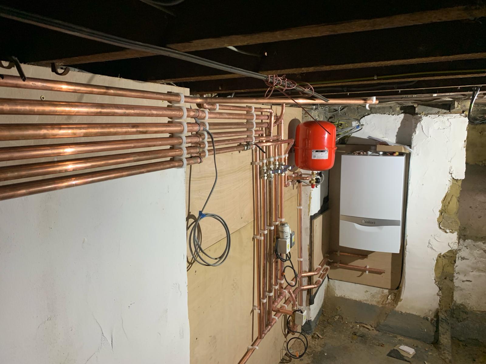 New boiler installation with copper pipework, Essex